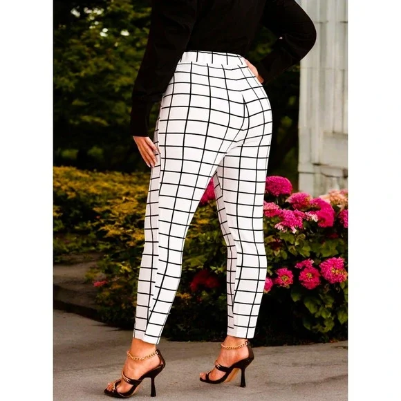 Pants Women 2X White Plaid‎ Plus Size Trousers - Picture 4 of 7